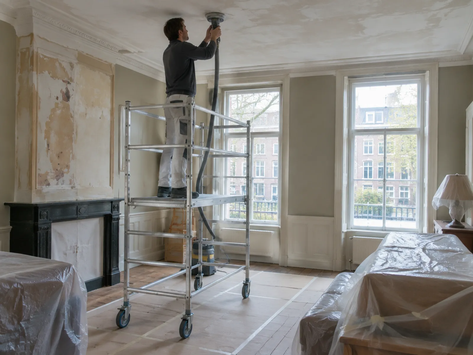 Échelle dans une pièce en rénovation