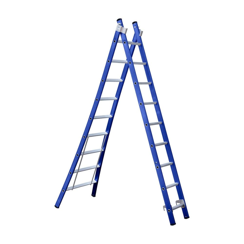 Eurostairs Blauw Gecoate Reformladder met Uitgebogen Voet - 2x9 Sporten