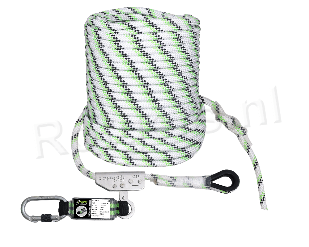 Kratos Veiligheidslijn met Vaste RVS Lijnklem met Energie-absorber Koord 12 mm - Lengte 40 M