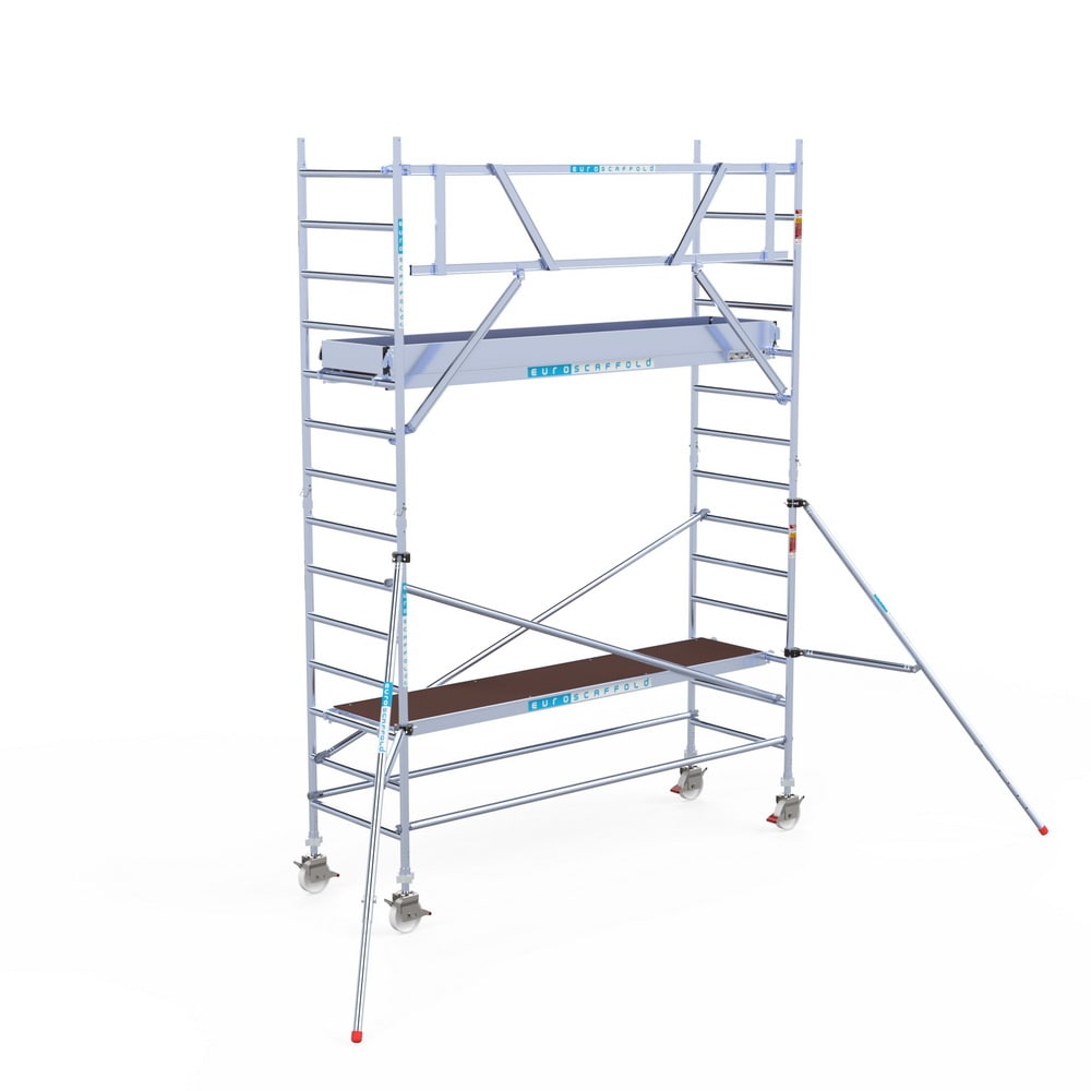 Échafaudage roulant Euroscaffold Original - Diagonales - Contre la façade - L305xB90cm - 5.20m hauteur de travail - Plateaux en bois